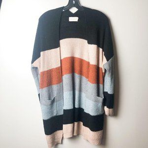 Dreamers Striped Open Front Long Cardigan